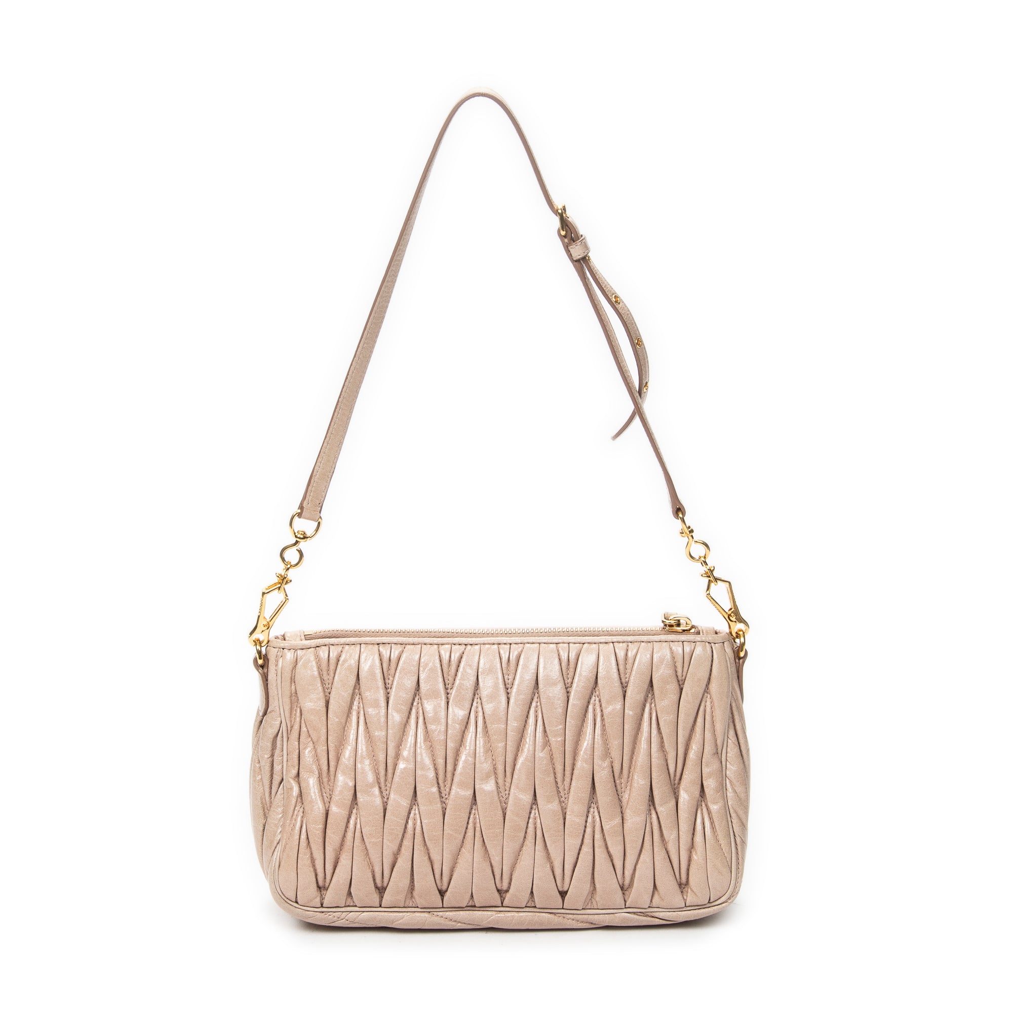Shoulder Bag Charm Zip Pochette Light Pink Matelasse Lux Leather