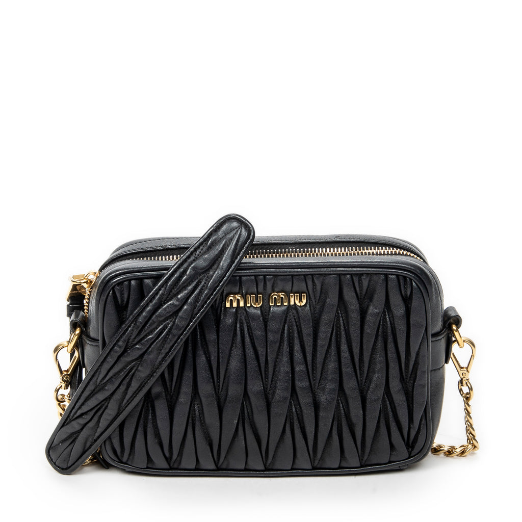 Shoulder Bag Camera Crossbody Black Nappa Matelasse Leather
