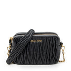 Shoulder Bag Camera Crossbody Black Nappa Matelasse Leather