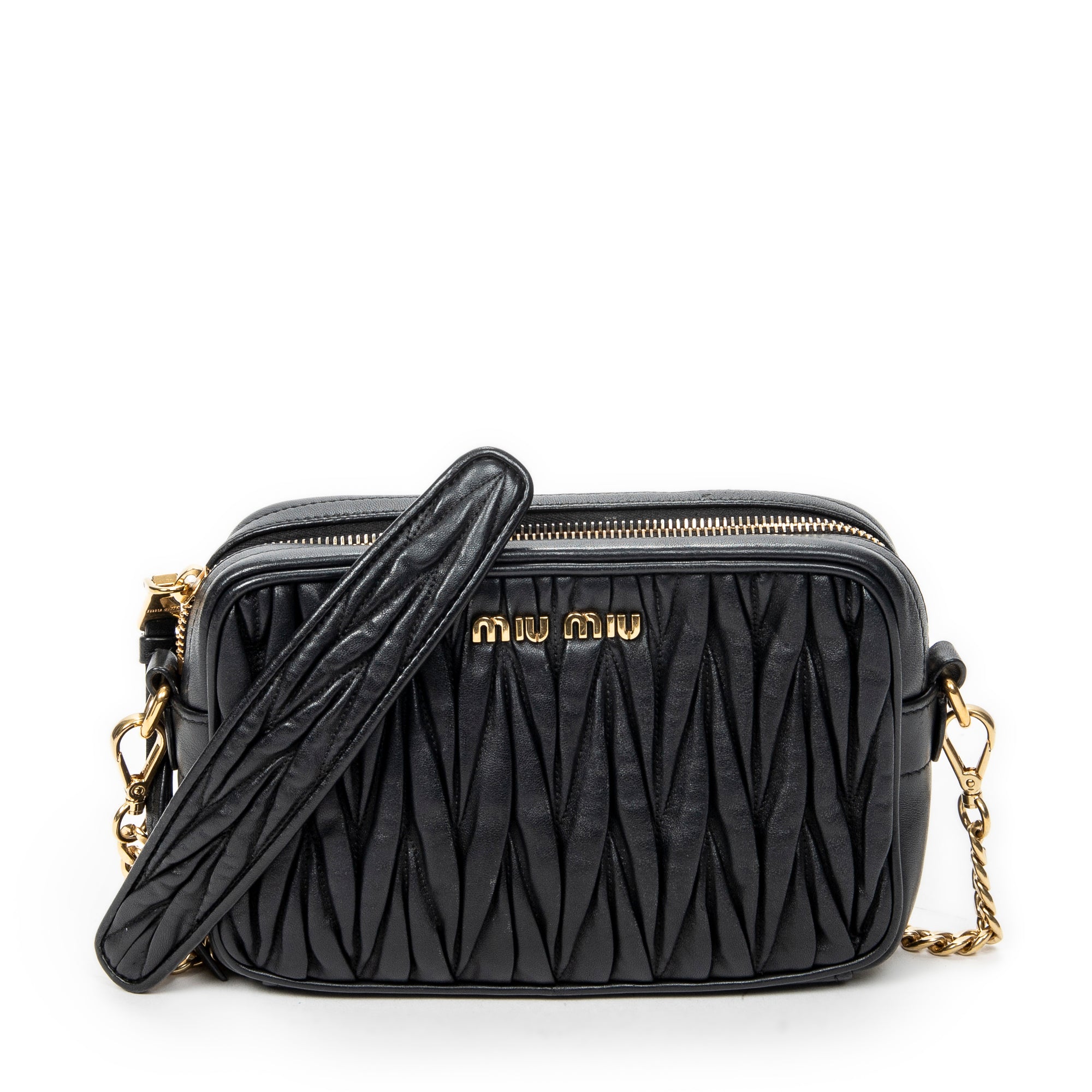 Shoulder Bag Camera Crossbody Black Nappa Matelasse Leather