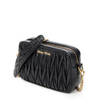 Shoulder Bag Camera Crossbody Black Nappa Matelasse Leather