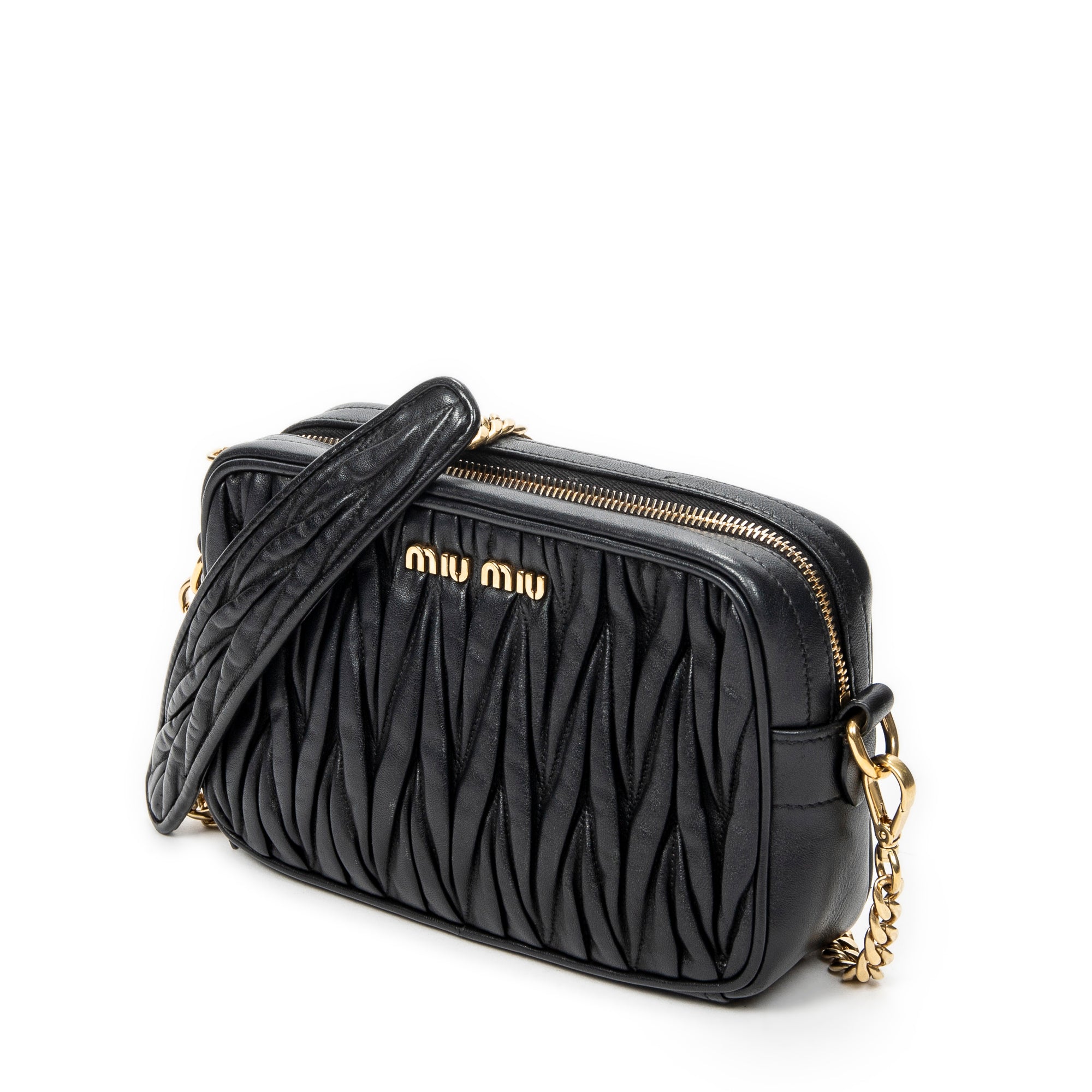 Shoulder Bag Camera Crossbody Black Nappa Matelasse Leather