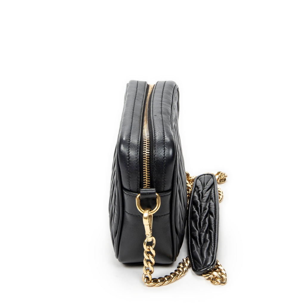 Shoulder Bag Camera Crossbody Black Nappa Matelasse Leather