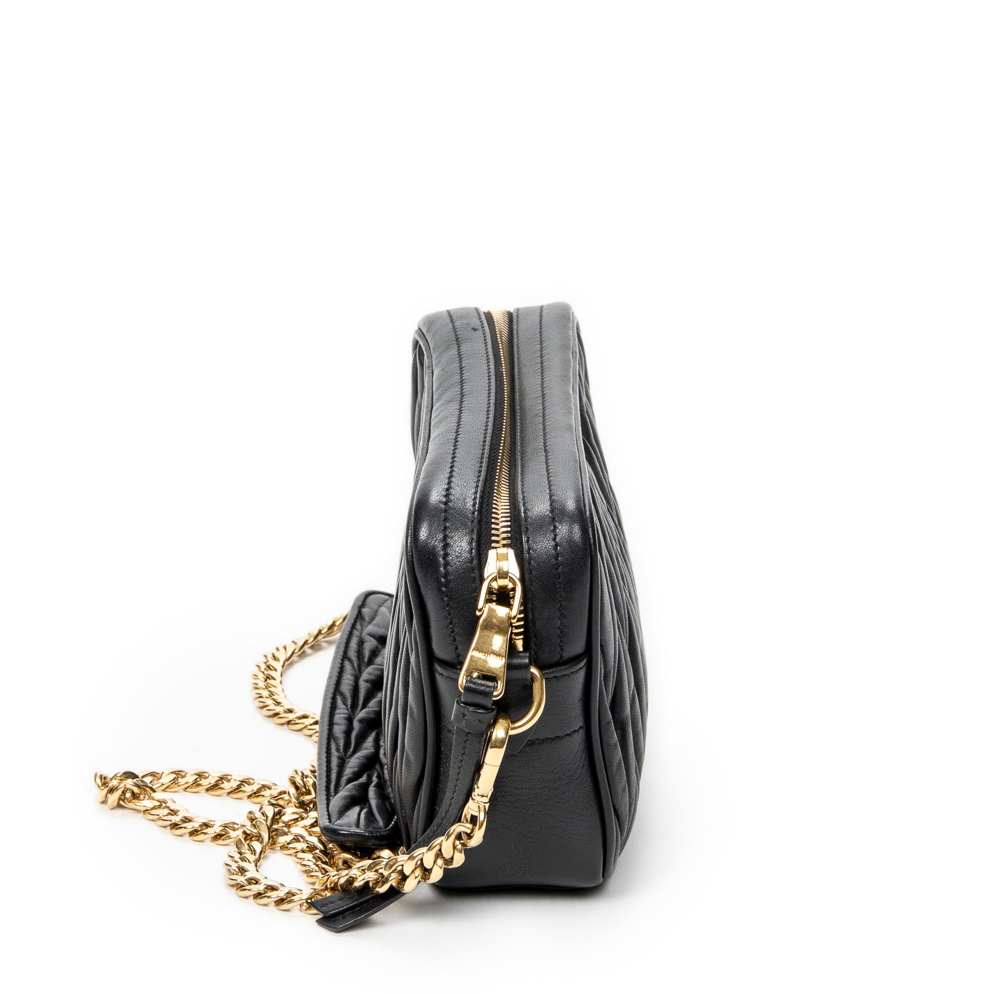 Shoulder Bag Camera Crossbody Black Nappa Matelasse Leather