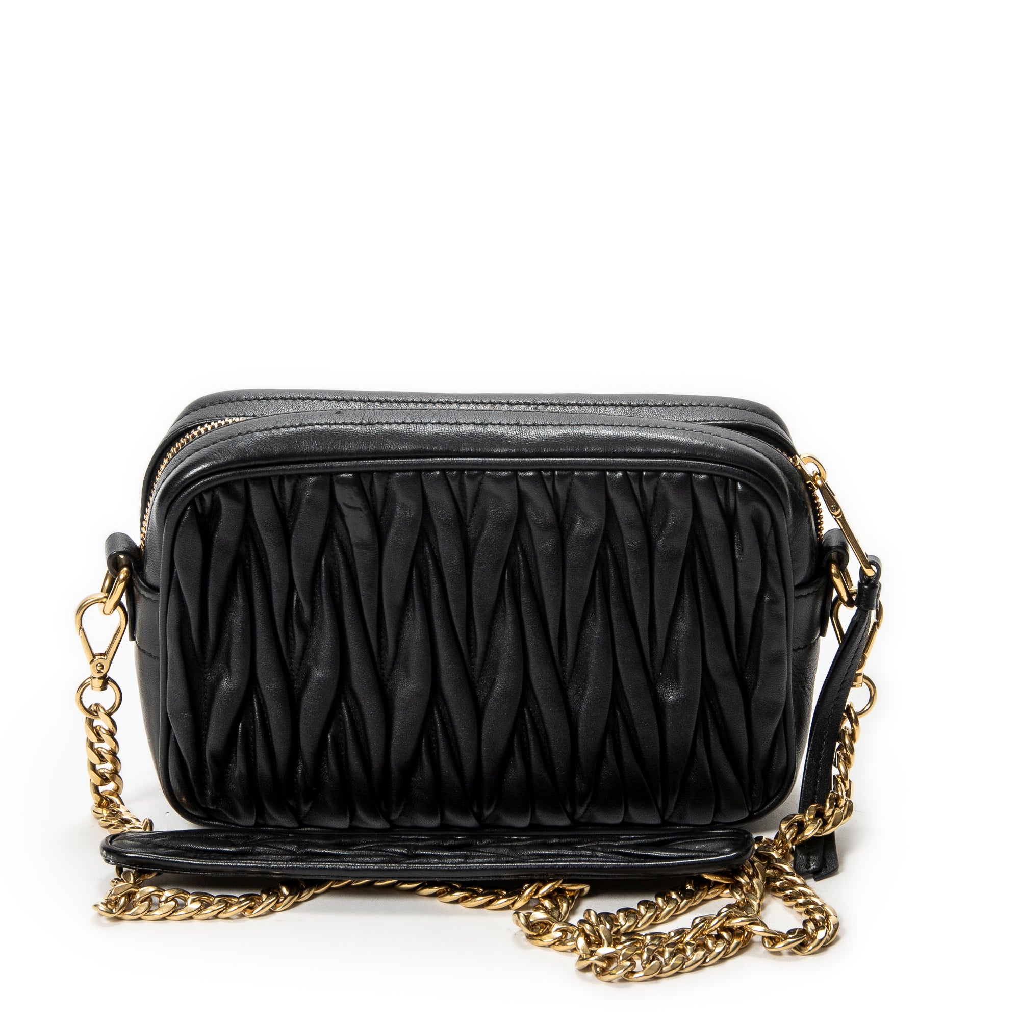 Shoulder Bag Camera Crossbody Black Nappa Matelasse Leather