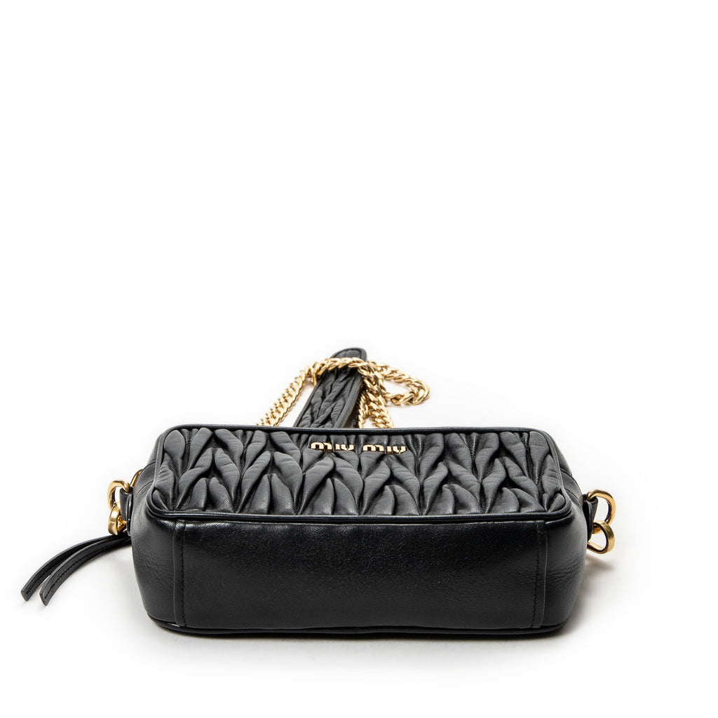 Shoulder Bag Camera Crossbody Black Nappa Matelasse Leather