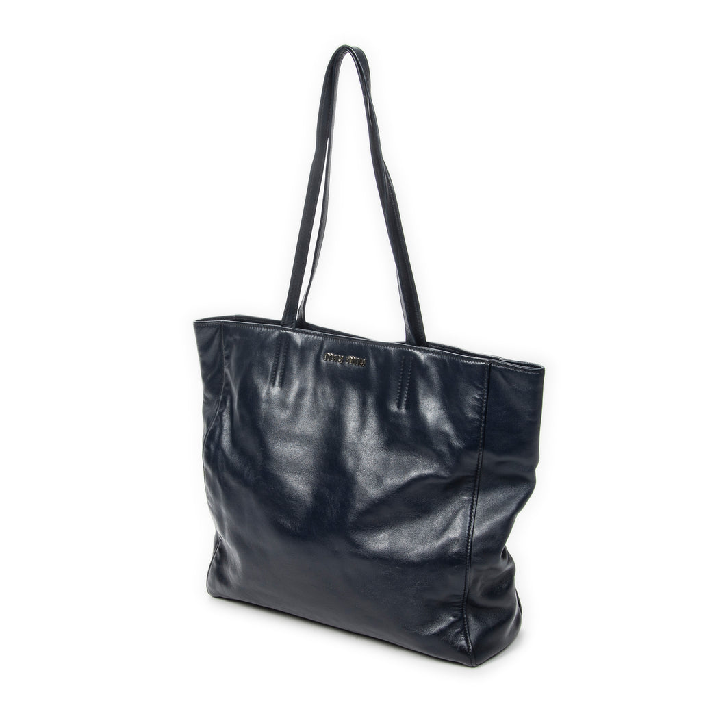 Shoulder Bag Shopping Tote Navy Vitello Soft Leather