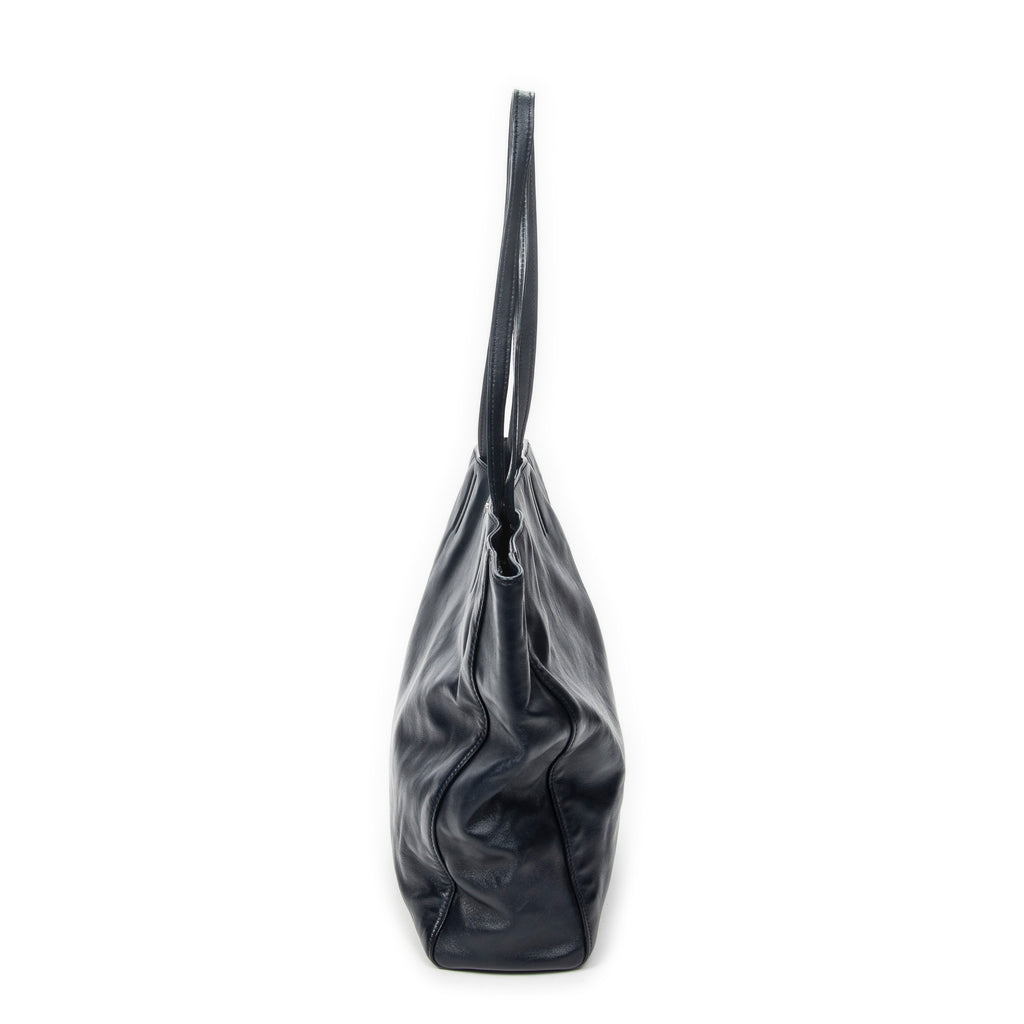 Shoulder Bag Shopping Tote Navy Vitello Soft Leather