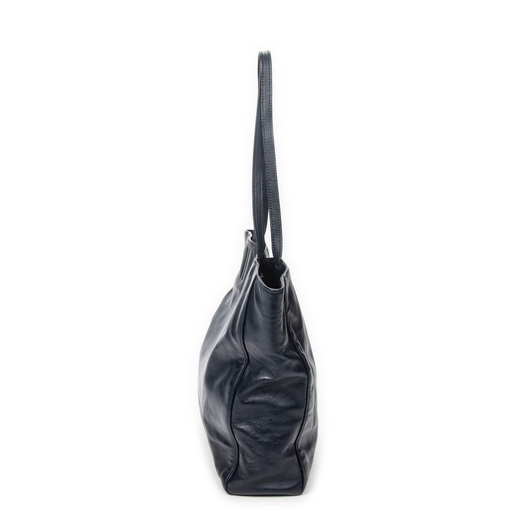 Shoulder Bag Shopping Tote Navy Vitello Soft Leather