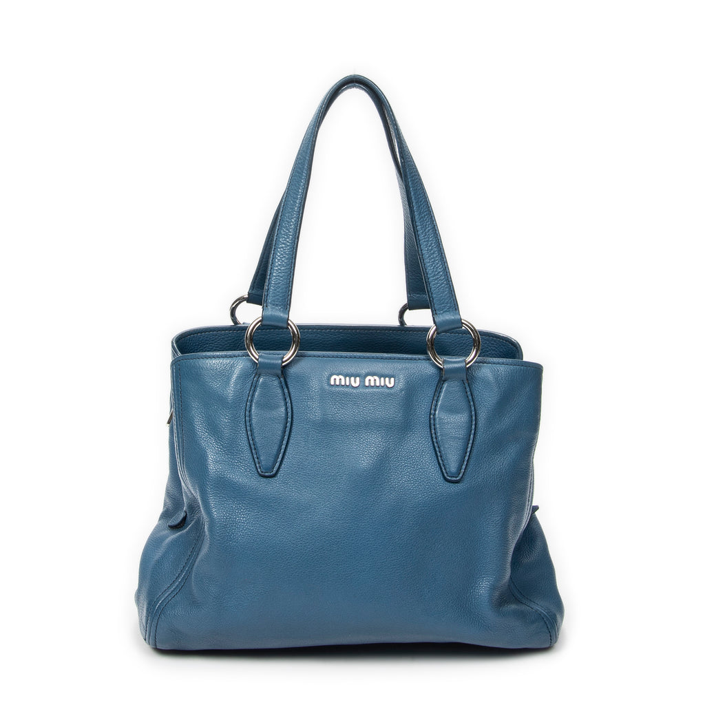 Shoulder Bag Convertible Tote Blue Vitello Caribu Leather