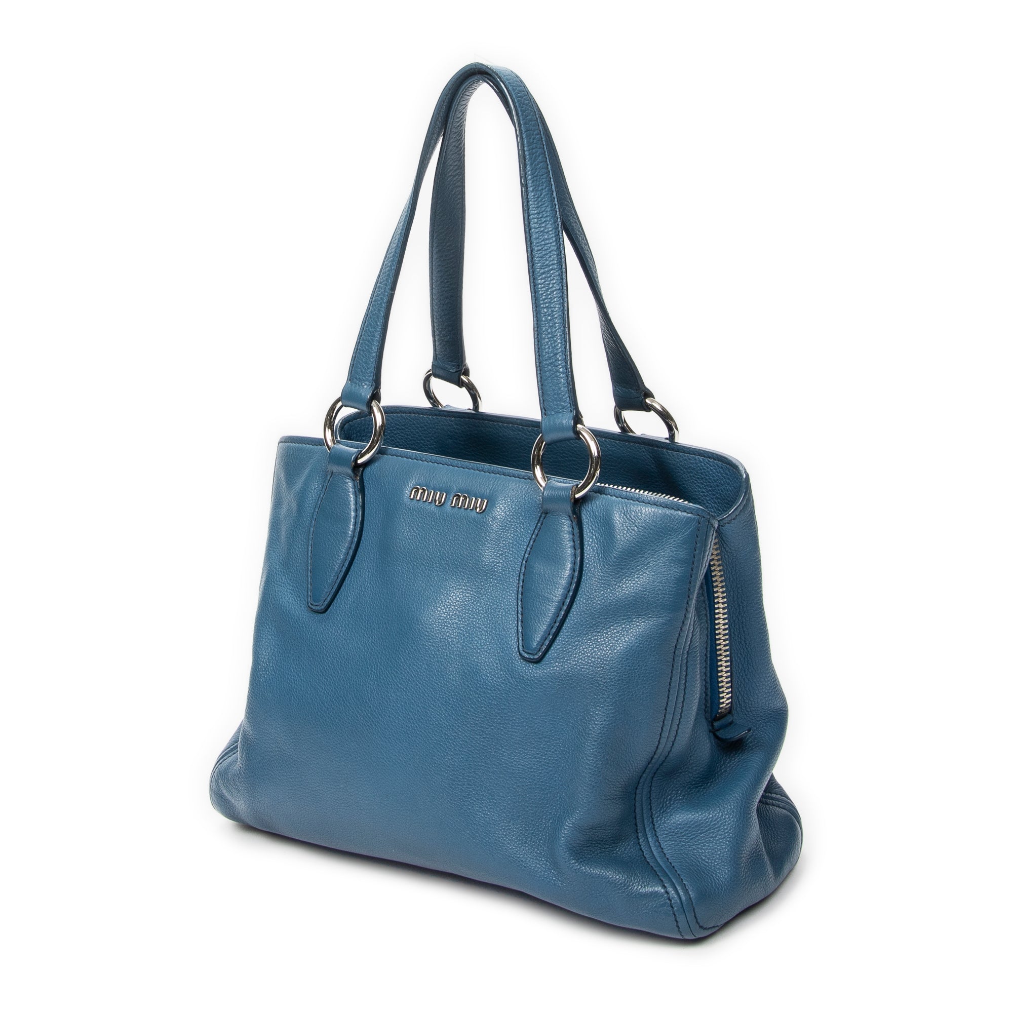 Shoulder Bag Convertible Tote Blue Vitello Caribu Leather