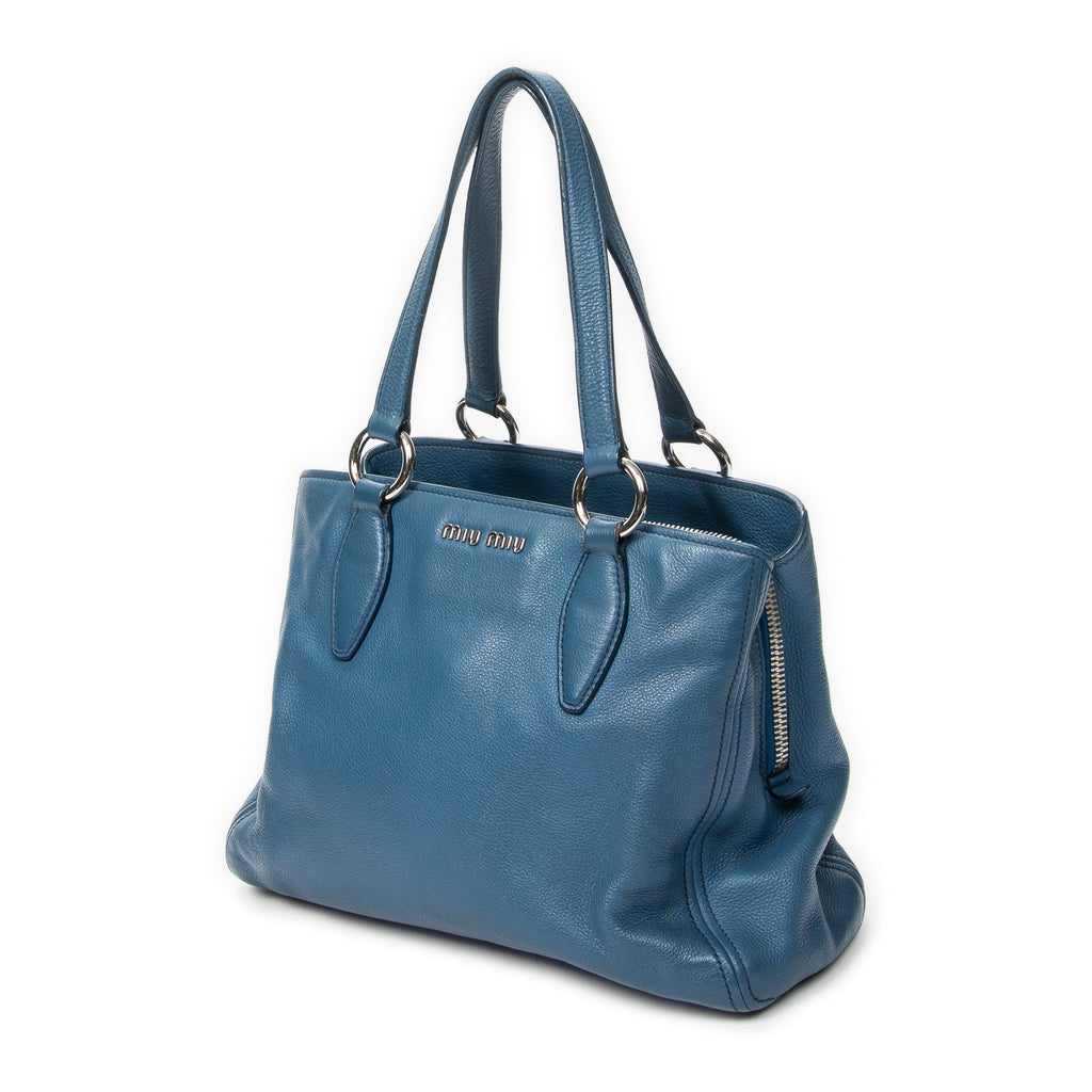 Shoulder Bag Convertible Tote Blue Vitello Caribu Leather