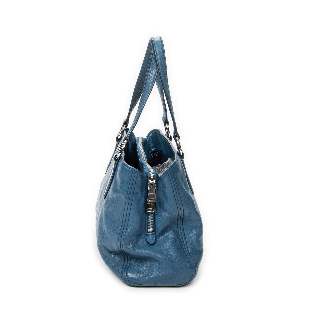 Shoulder Bag Convertible Tote Blue Vitello Caribu Leather