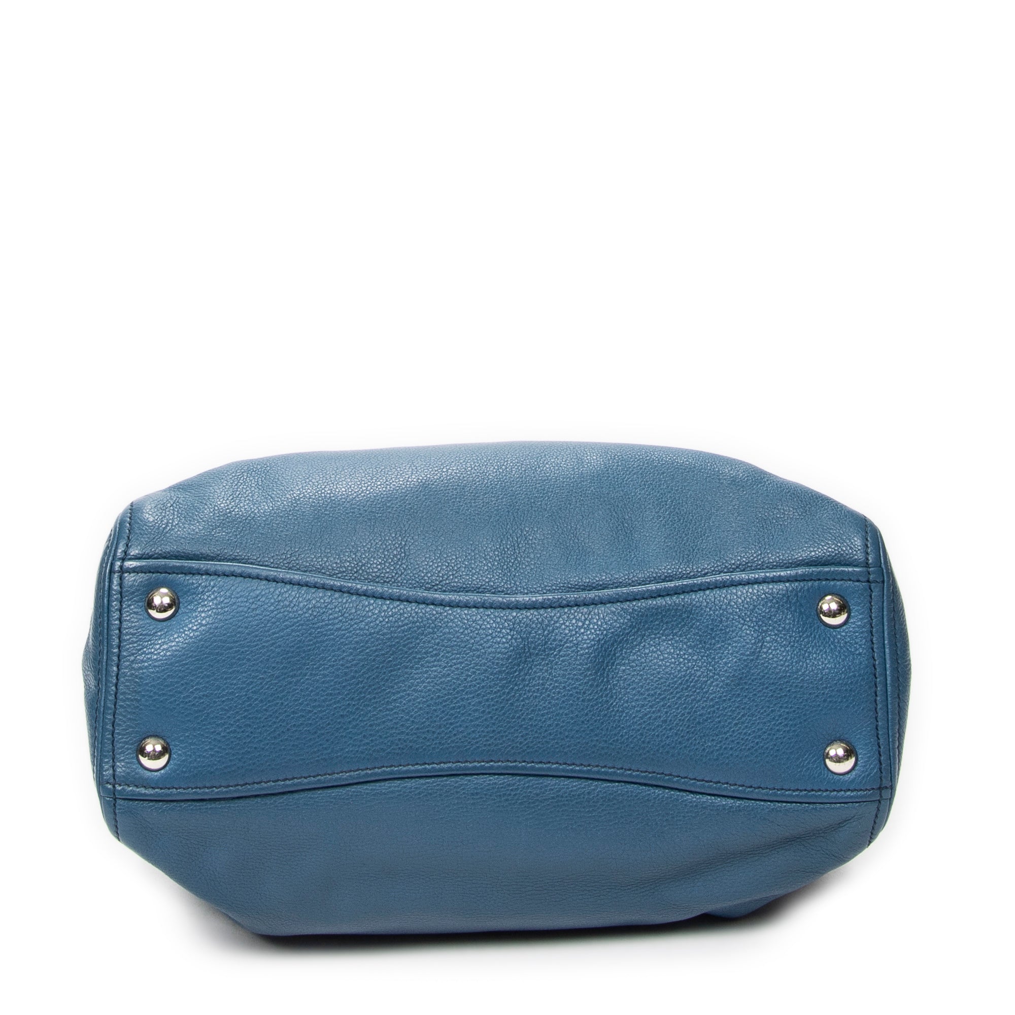 Shoulder Bag Convertible Tote Blue Vitello Caribu Leather
