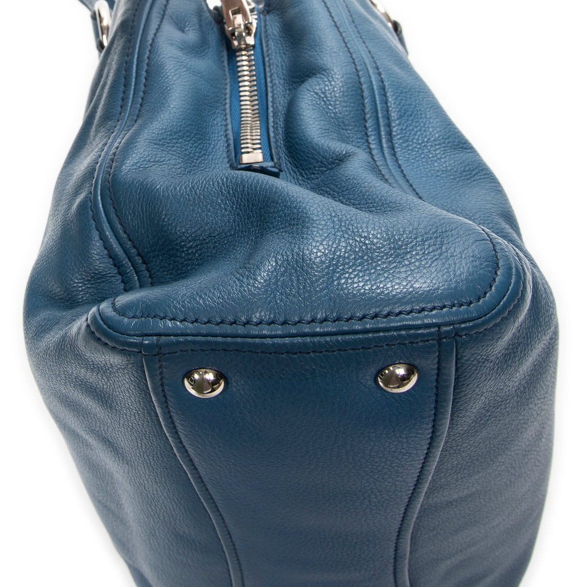 Shoulder Bag Convertible Tote Blue Vitello Caribu Leather