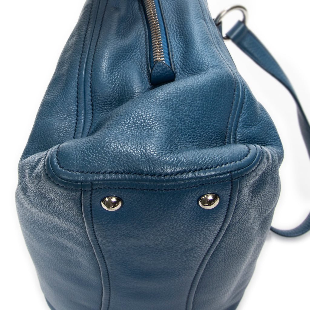 Shoulder Bag Convertible Tote Blue Vitello Caribu Leather