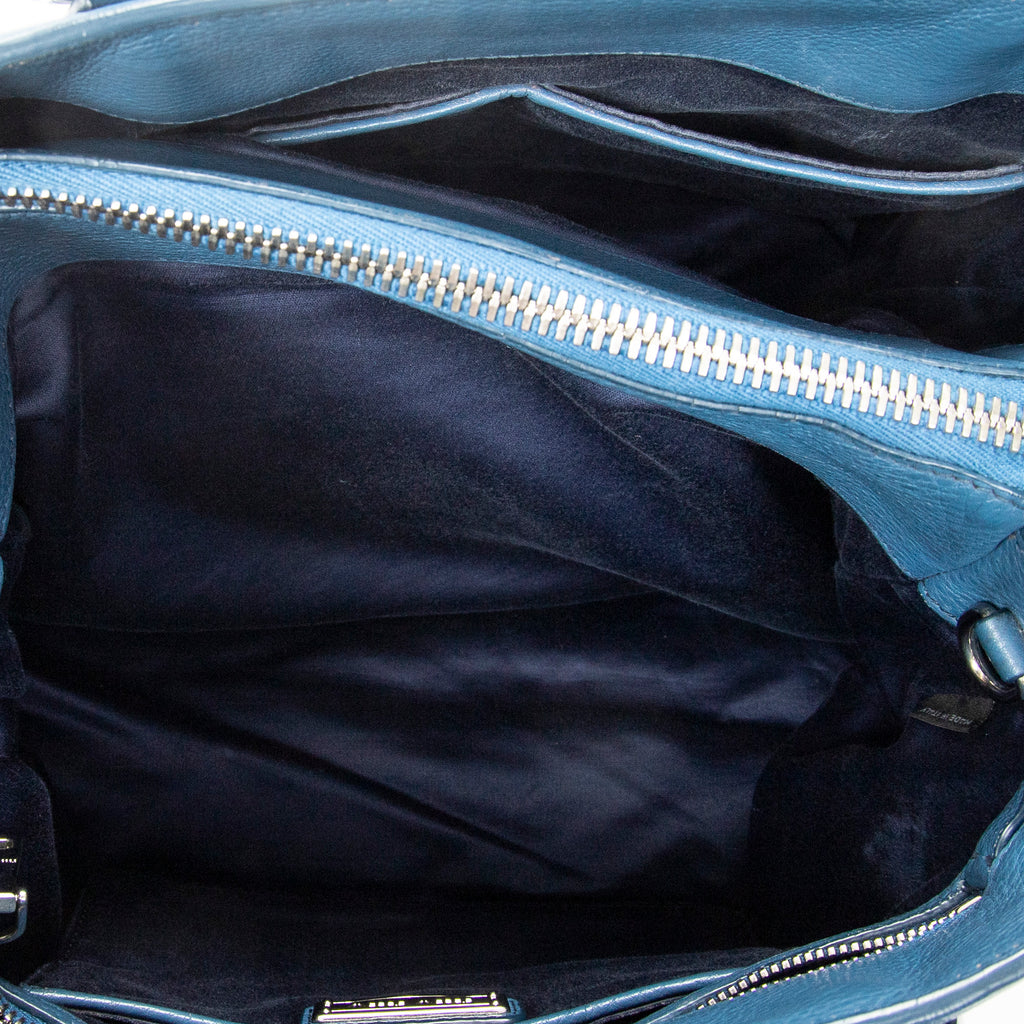Shoulder Bag Convertible Tote Blue Vitello Caribu Leather