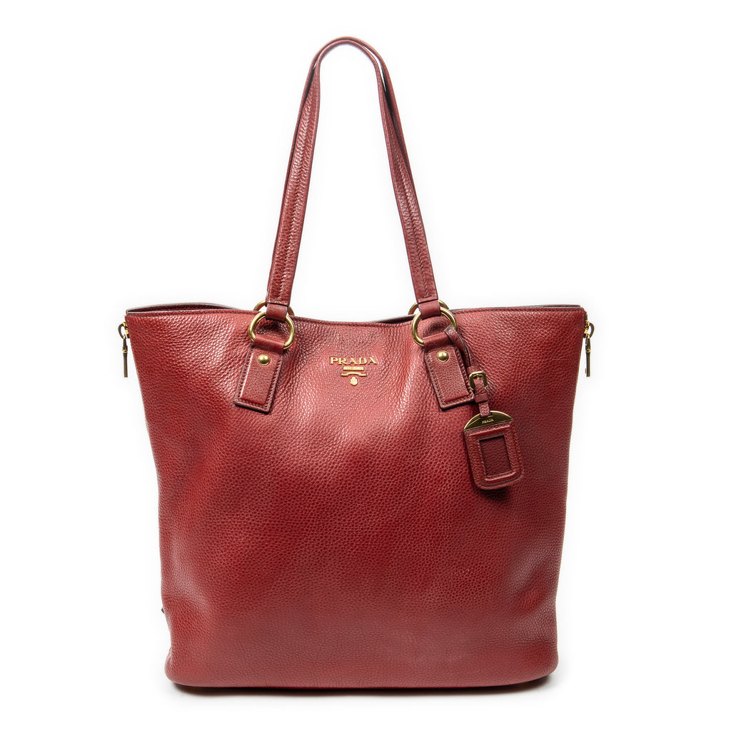 Shoulder Bag Size Zip Tote Red Vitello Daino Leather