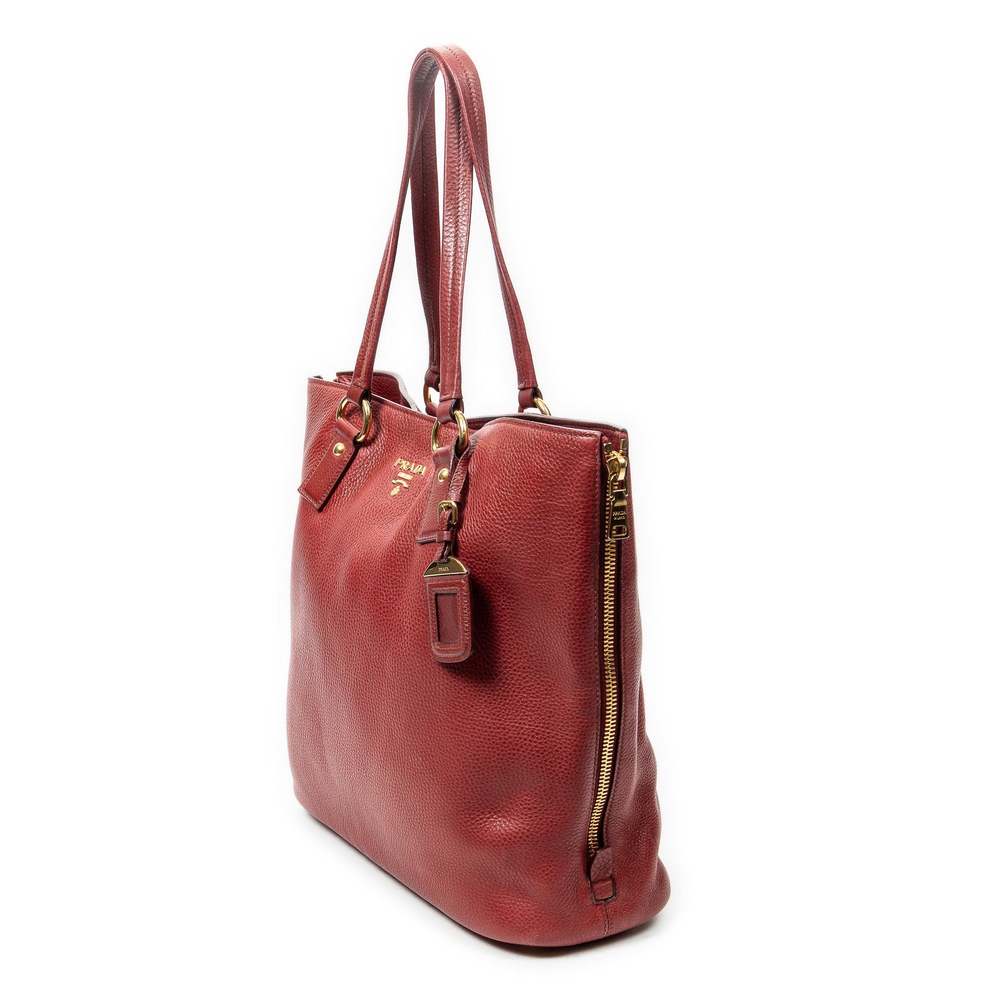 Shoulder Bag Size Zip Tote Red Vitello Daino Leather