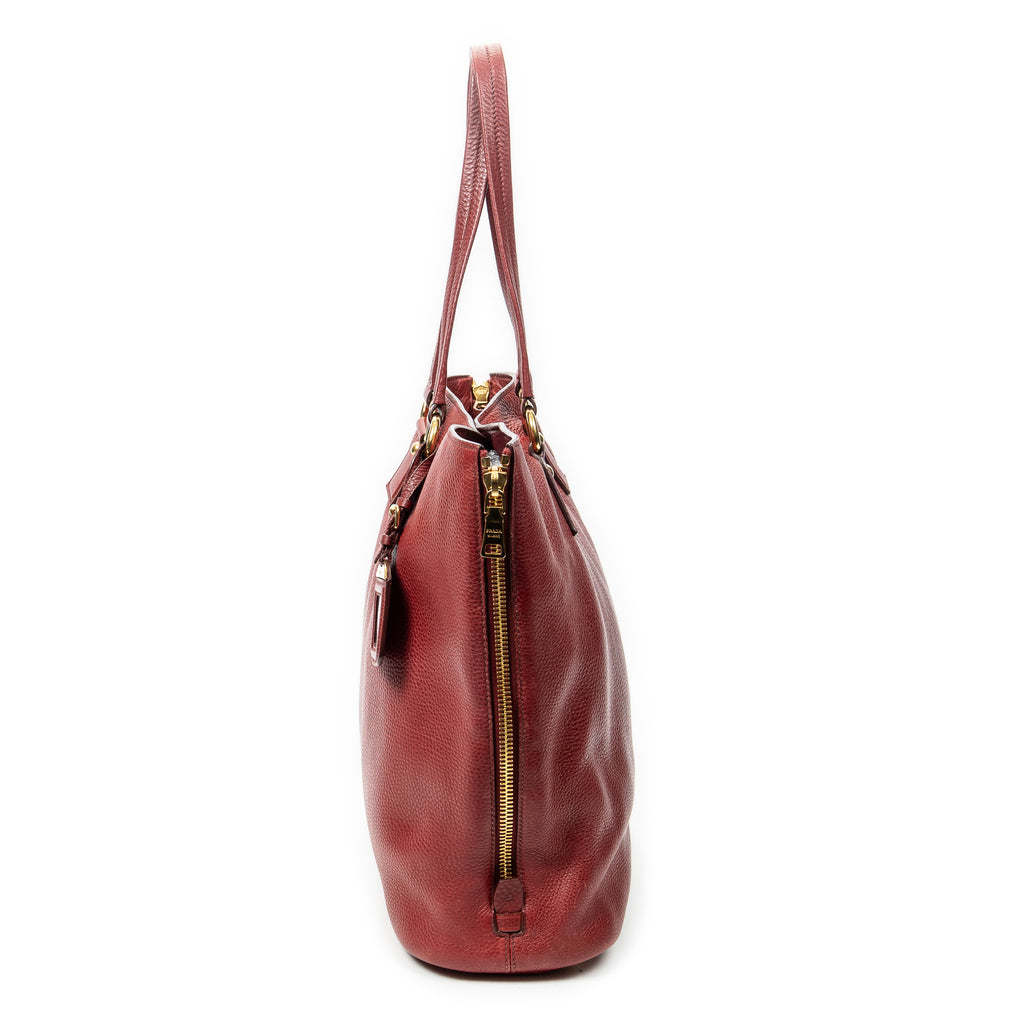 Shoulder Bag Size Zip Tote Red Vitello Daino Leather