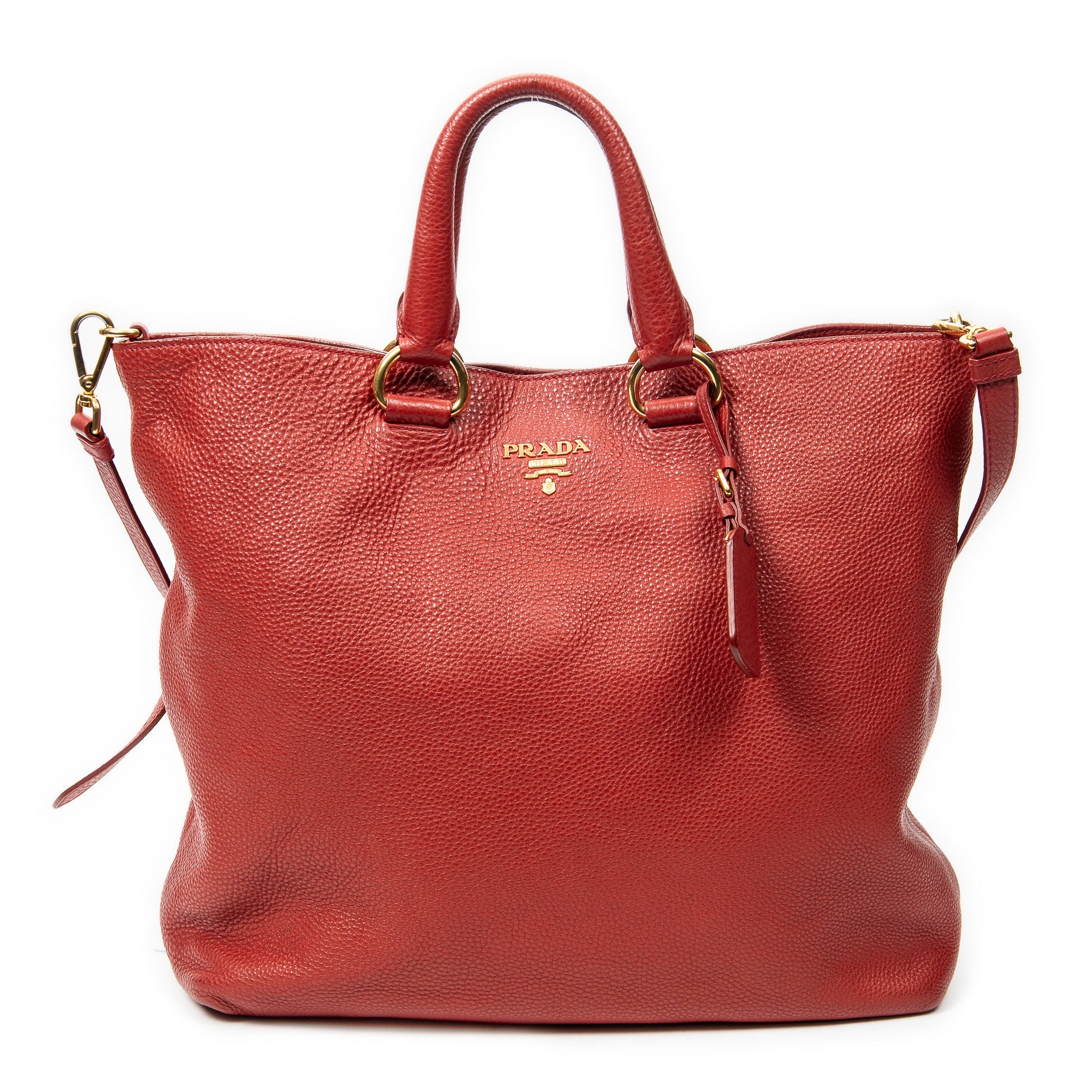 Shoulder Bag Large Shopper Tote Red Vitello Daino Leather
