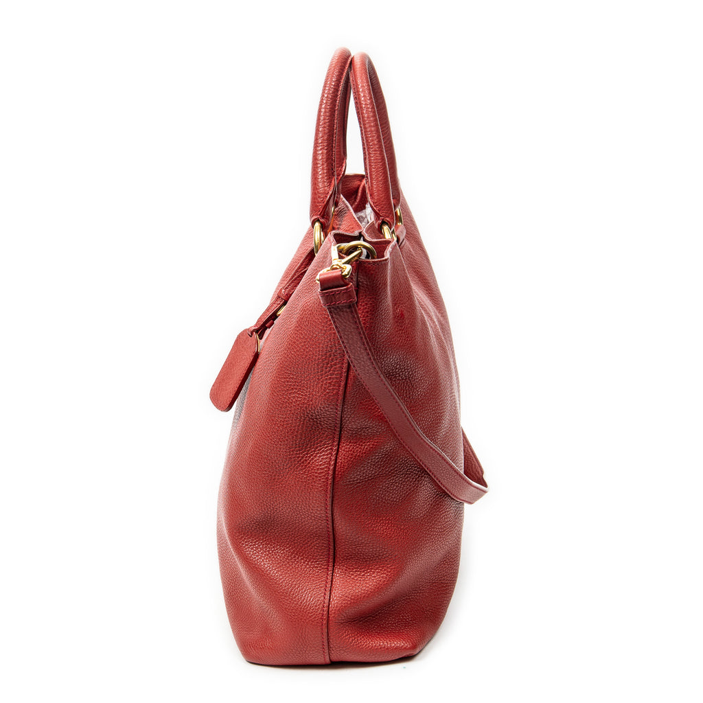 Shoulder Bag Large Shopper Tote Red Vitello Daino Leather