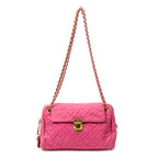 Shoulder Bag Chain Flap Pink Quilted Nylon Canvas