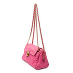 Shoulder Bag Chain Flap Pink Quilted Nylon Canvas