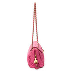 Shoulder Bag Chain Flap Pink Quilted Nylon Canvas