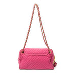 Shoulder Bag Chain Flap Pink Quilted Nylon Canvas