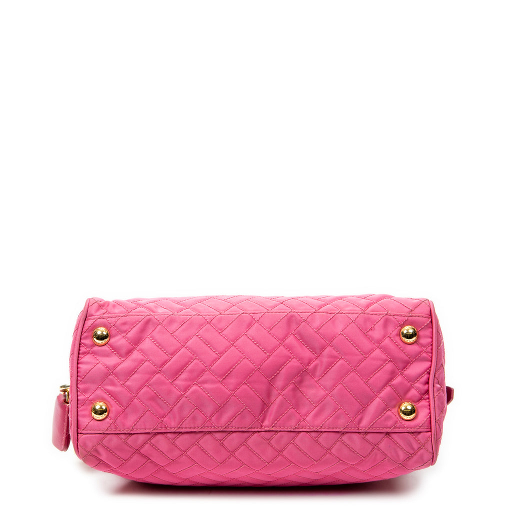 Shoulder Bag Chain Flap Pink Quilted Nylon Canvas