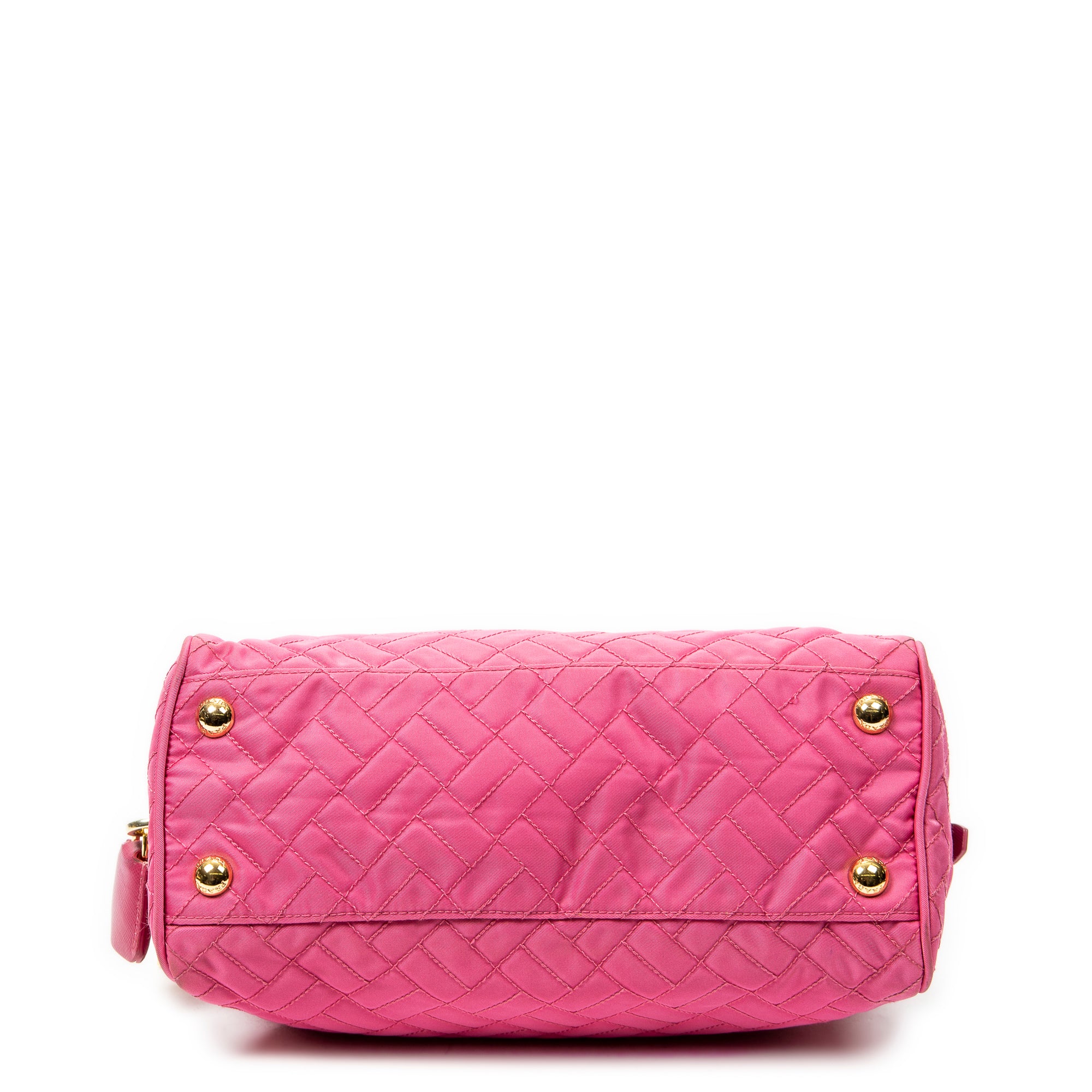 Shoulder Bag Chain Flap Pink Quilted Nylon Canvas