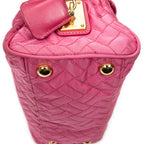 Shoulder Bag Chain Flap Pink Quilted Nylon Canvas