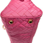 Shoulder Bag Chain Flap Pink Quilted Nylon Canvas