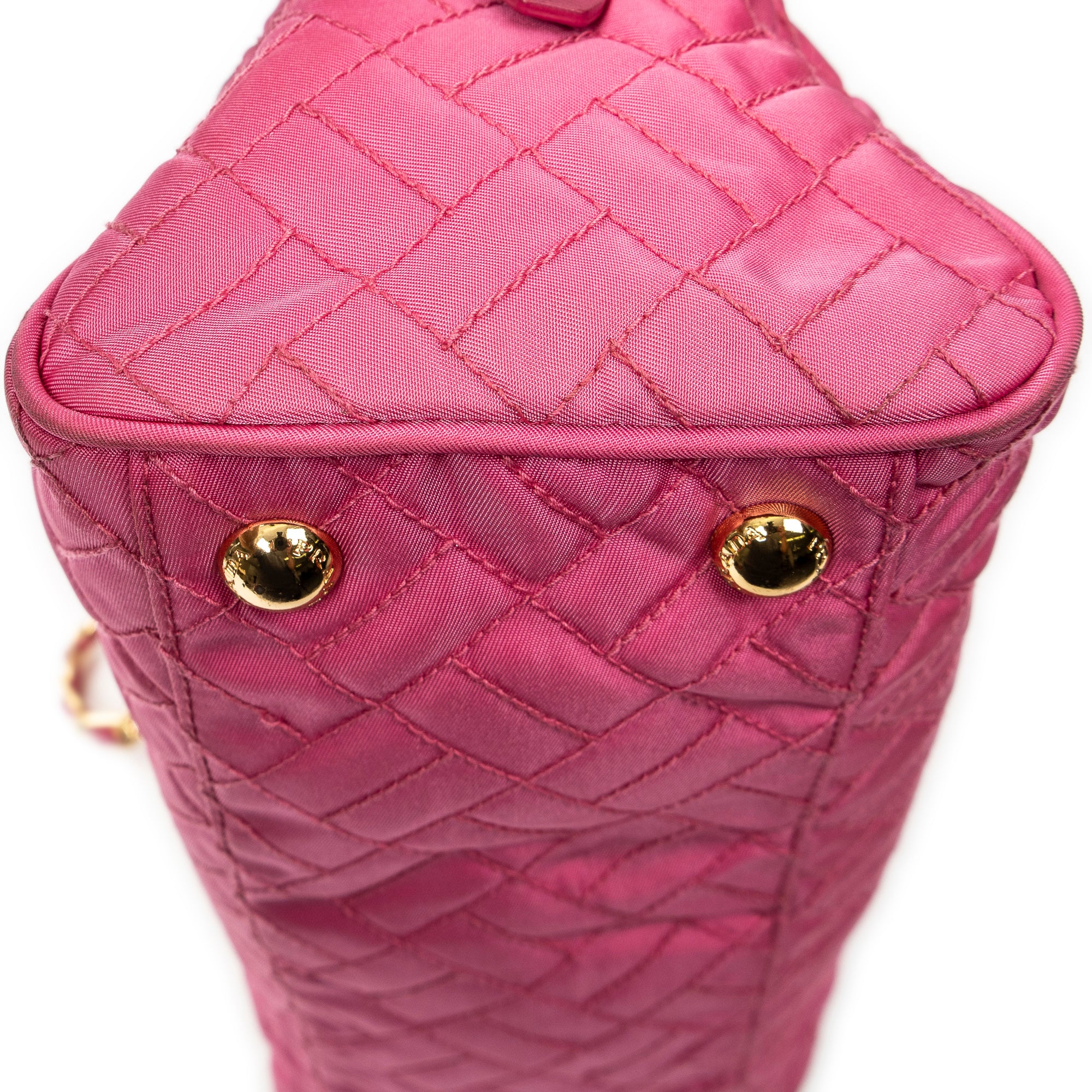 Shoulder Bag Chain Flap Pink Quilted Nylon Canvas