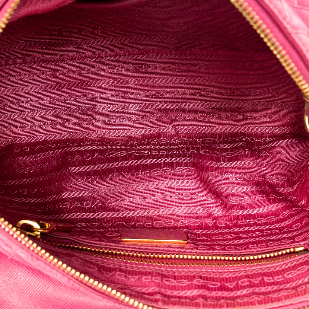 Shoulder Bag Chain Flap Pink Quilted Nylon Canvas