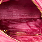 Shoulder Bag Chain Flap Pink Quilted Nylon Canvas