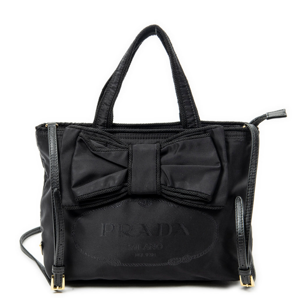Shoulder Bag Bow Tote Black Nylon Canvas