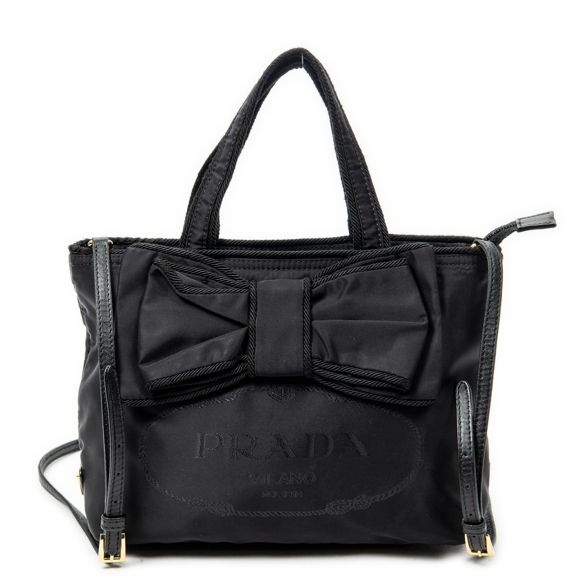 Shoulder Bag Bow Tote Black Nylon Canvas
