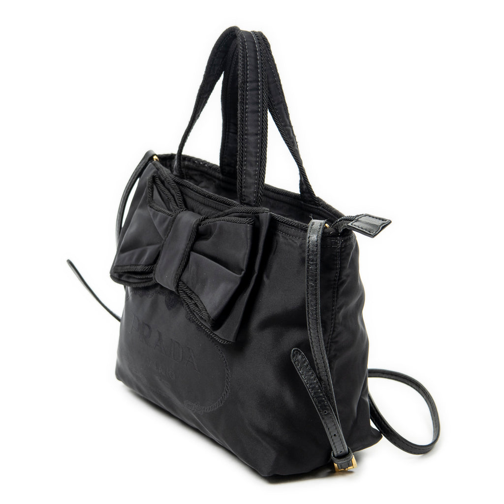 Shoulder Bag Bow Tote Black Nylon Canvas