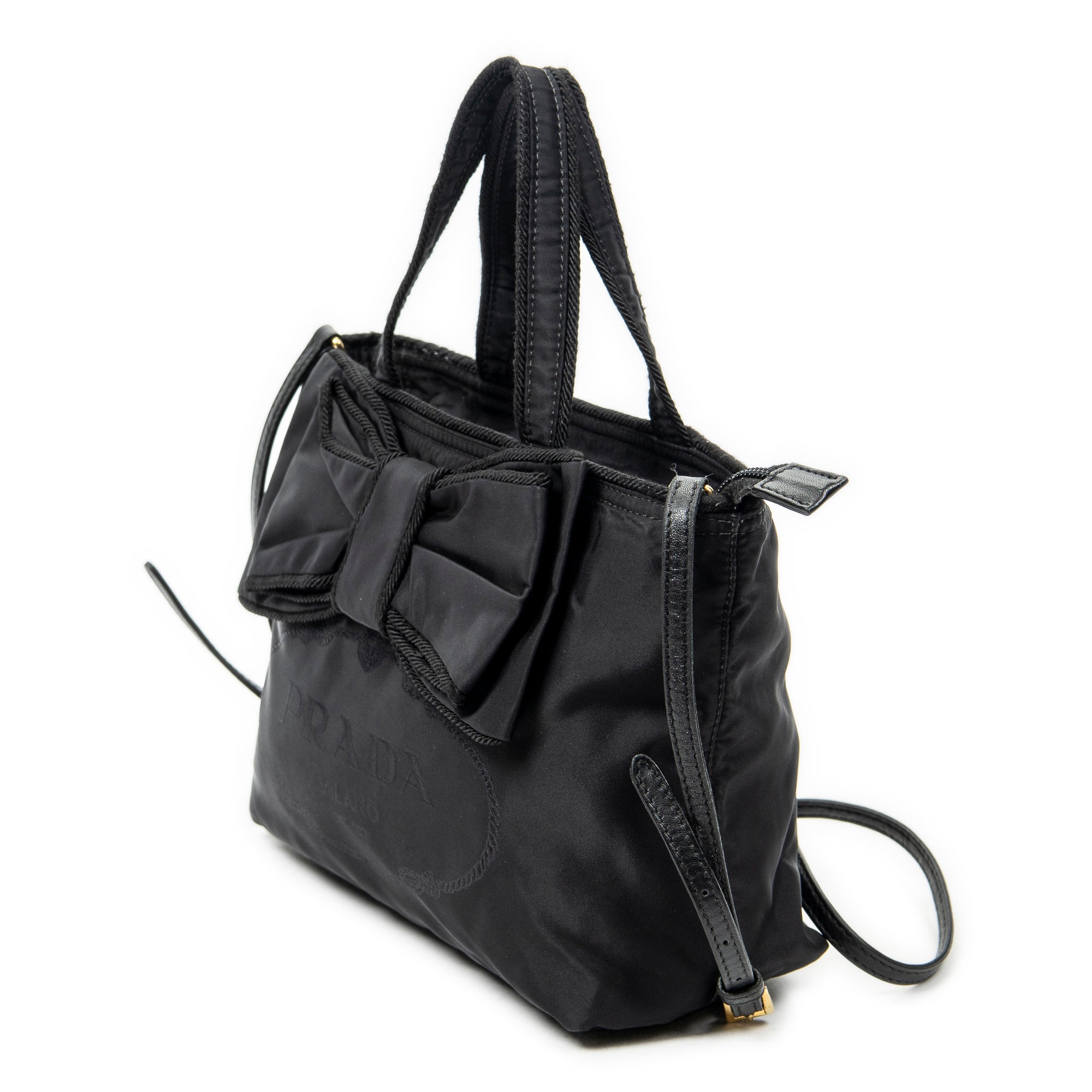 Shoulder Bag Bow Tote Black Nylon Canvas