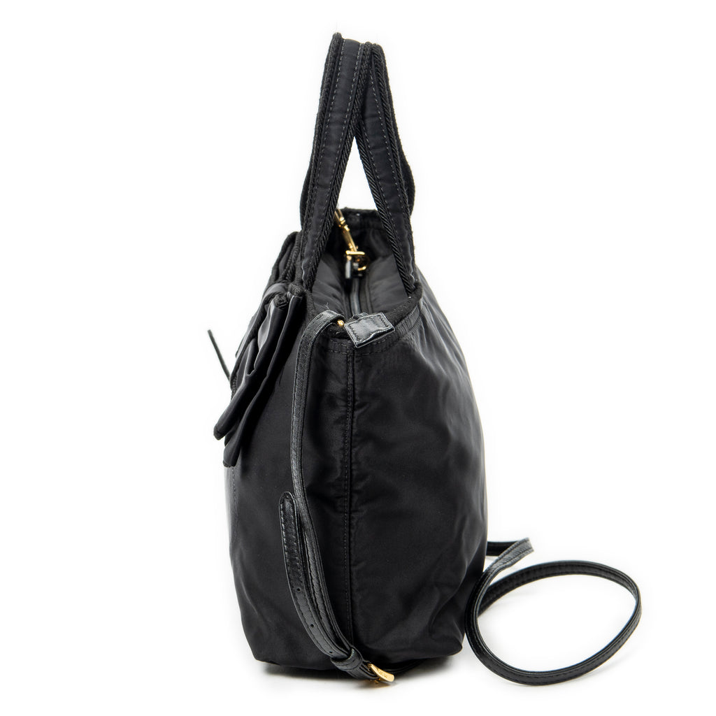 Shoulder Bag Bow Tote Black Nylon Canvas