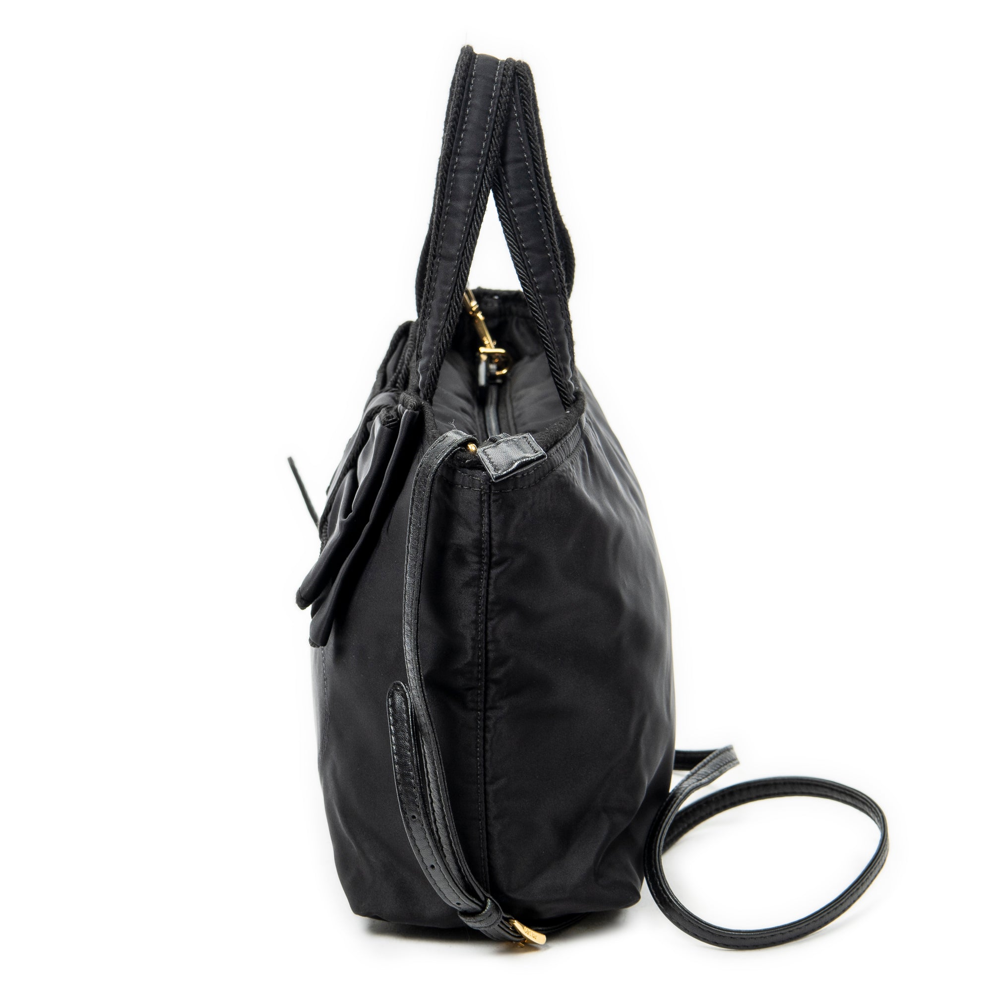 Shoulder Bag Bow Tote Black Nylon Canvas