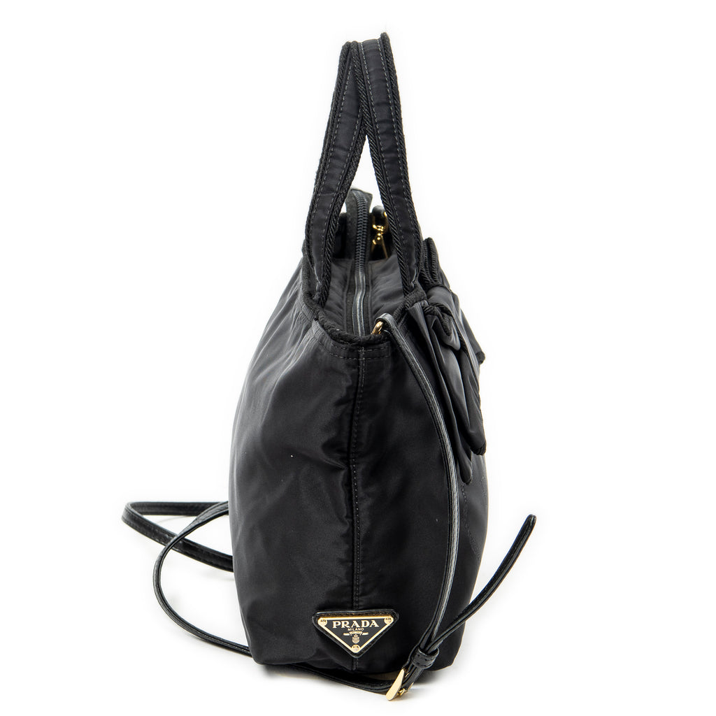 Shoulder Bag Bow Tote Black Nylon Canvas