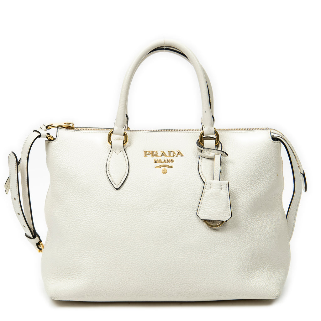 Shoulder Bag Zip Tote White Vitello Phenix Leather