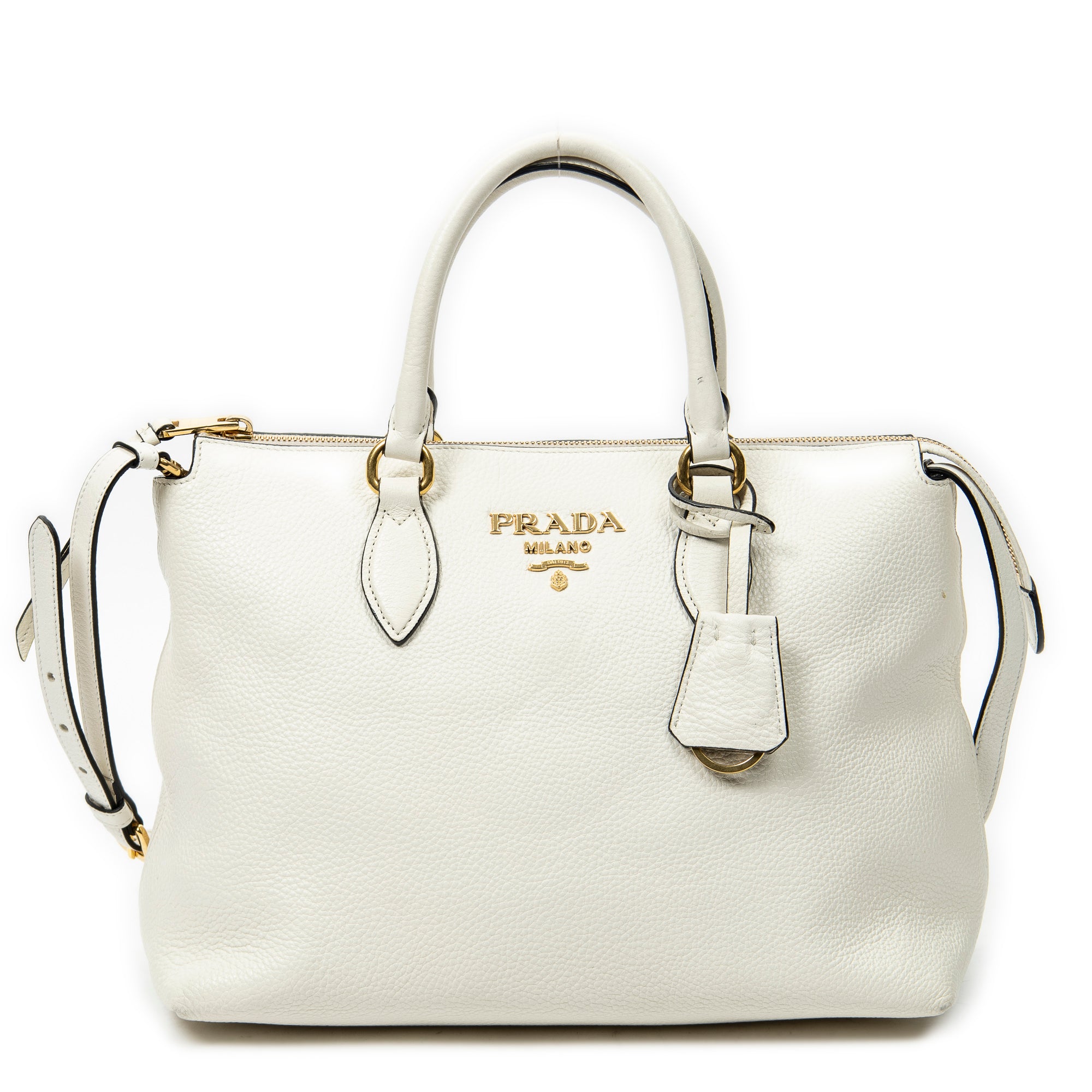 Shoulder Bag Zip Tote White Vitello Phenix Leather