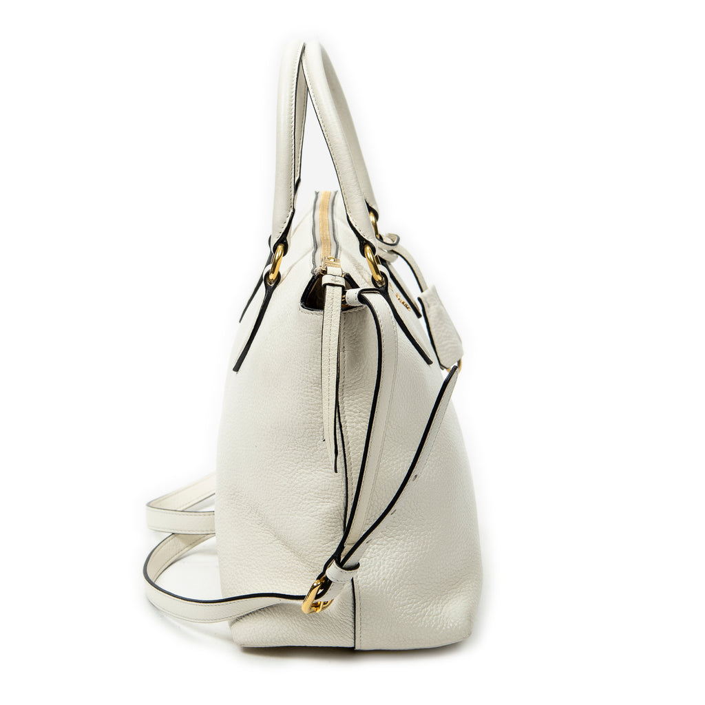 Shoulder Bag Zip Tote White Vitello Phenix Leather