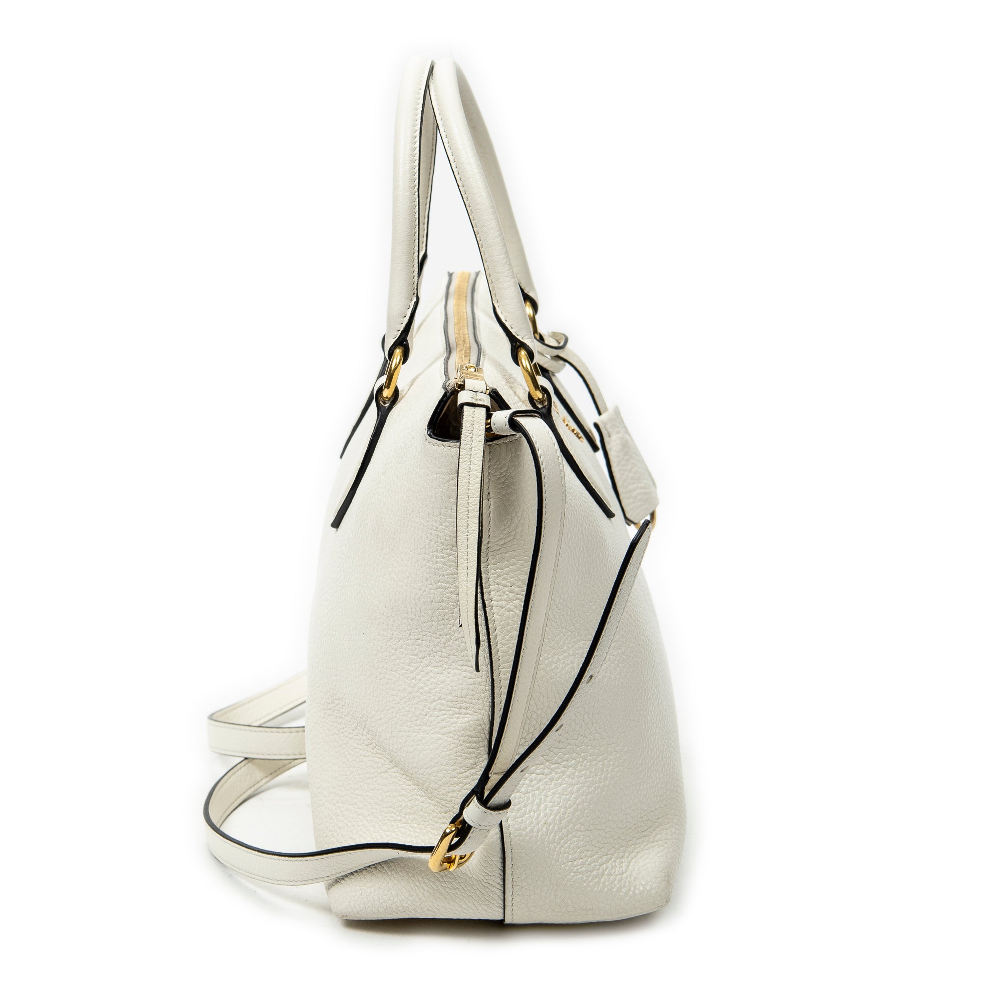 Shoulder Bag Zip Tote White Vitello Phenix Leather