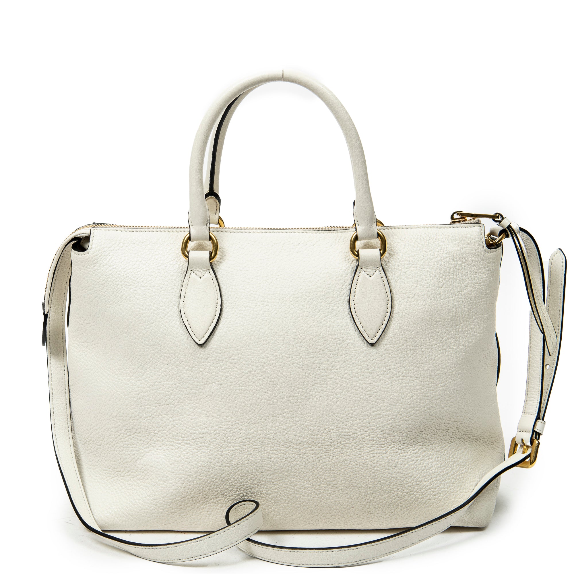 Shoulder Bag Zip Tote White Vitello Phenix Leather