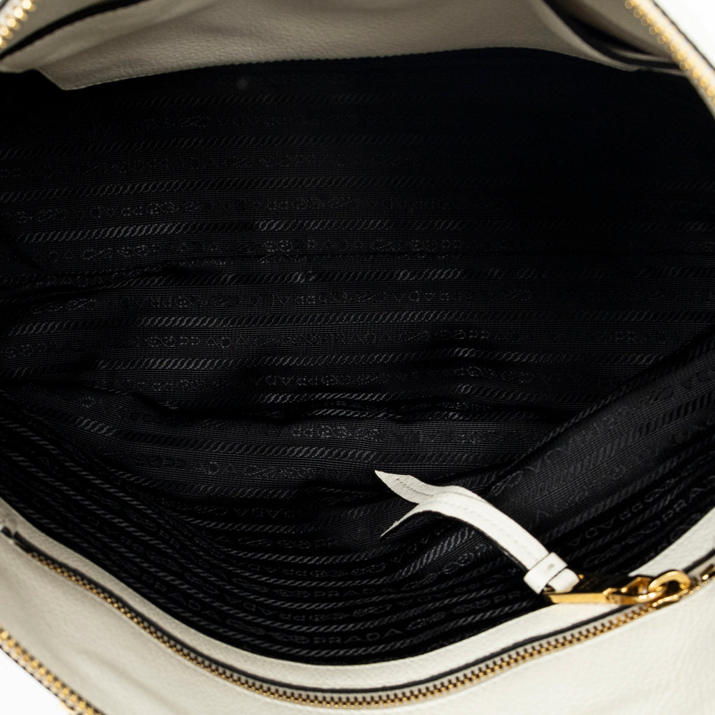 Shoulder Bag Zip Tote White Vitello Phenix Leather
